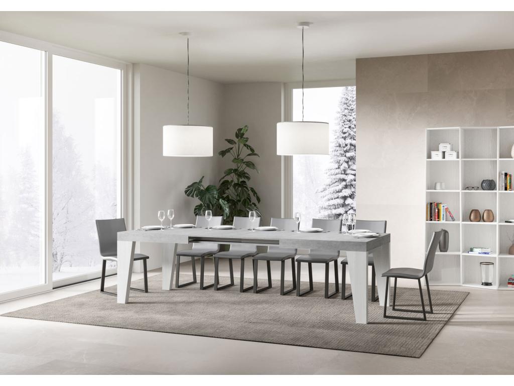 Extendable table 90x160/420 cm Homelumiere Mix, Concrete Grey top, White Ash legs