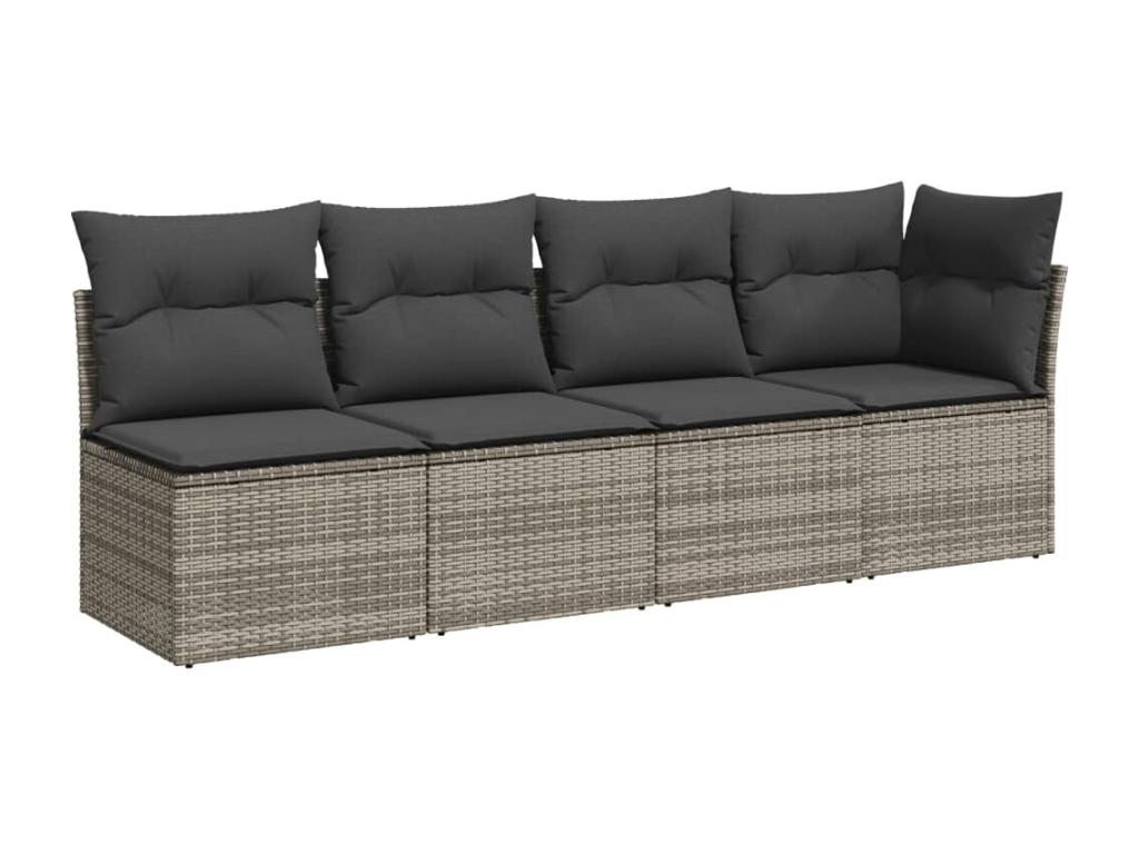 Garden furniture set with cushions, 7 pieces, grey woven resin