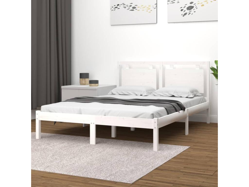 White Solid Wood Bed Frame 135x190 cm Double 00898DSVA