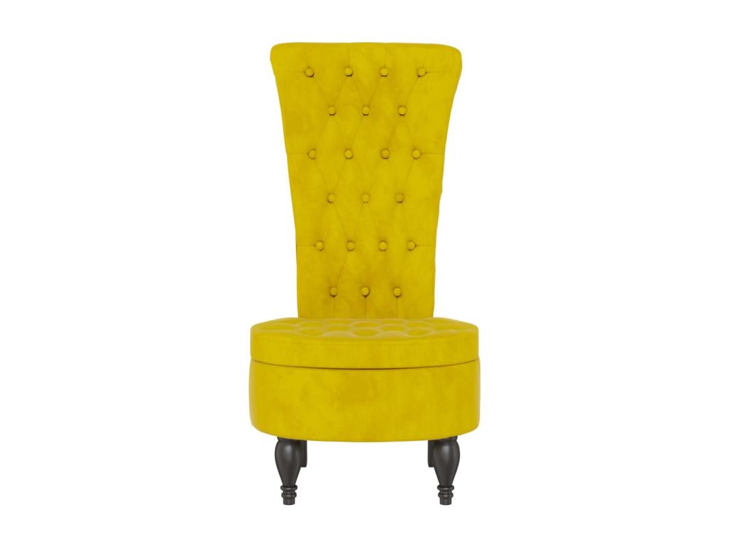 High-back chair in yellow velvet with button design